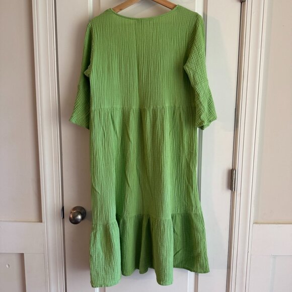 Parker and Rowe Gauze Tier Dress Green Bell Sleeve Cotton Size S - Picture 5 of 5
